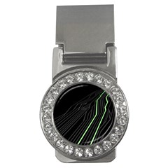 Green Lines Black Anime Arrival Night Light Money Clips (cz)  by Mariart