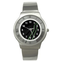 Green Lines Black Anime Arrival Night Light Stainless Steel Watch by Mariart