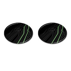 Green Lines Black Anime Arrival Night Light Cufflinks (oval) by Mariart