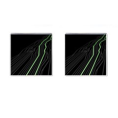 Green Lines Black Anime Arrival Night Light Cufflinks (square) by Mariart