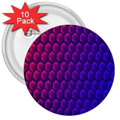 Hexagon Widescreen Purple Pink 3  Buttons (10 Pack) 