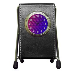 Hexagon Widescreen Purple Pink Pen Holder Desk Clocks by Mariart