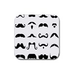 Mustache Man Black Hair Style Rubber Coaster (Square)  Front