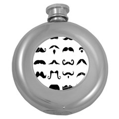 Mustache Man Black Hair Style Round Hip Flask (5 Oz) by Mariart