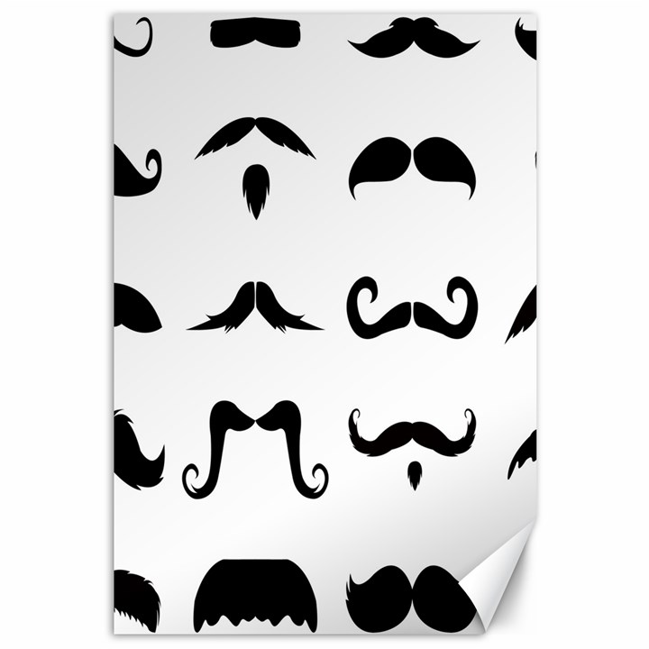 Mustache Man Black Hair Style Canvas 12  x 18  