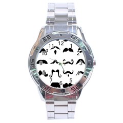 Mustache Man Black Hair Style Stainless Steel Analogue Watch