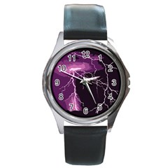 Lightning Pink Sky Rain Purple Light Round Metal Watch by Mariart