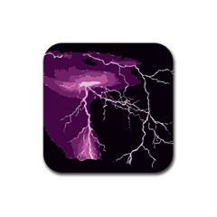 Lightning Pink Sky Rain Purple Light Rubber Square Coaster (4 Pack) 