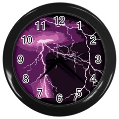 Lightning Pink Sky Rain Purple Light Wall Clocks (black) by Mariart