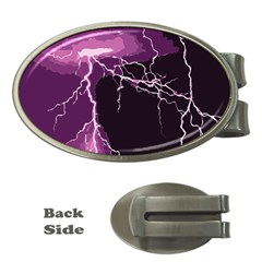 Lightning Pink Sky Rain Purple Light Money Clips (oval)  by Mariart