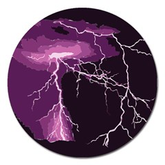 Lightning Pink Sky Rain Purple Light Magnet 5  (round)