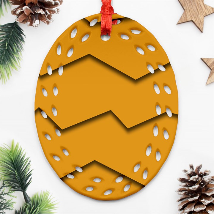 Orange Shades Wave Chevron Line Oval Filigree Ornament (Two Sides)