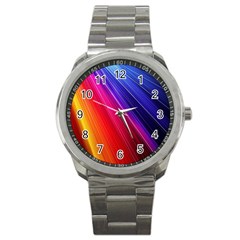 Multicolor Light Beam Line Rainbow Red Blue Orange Gold Purple Pink Sport Metal Watch by Mariart