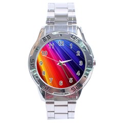 Multicolor Light Beam Line Rainbow Red Blue Orange Gold Purple Pink Stainless Steel Analogue Watch by Mariart