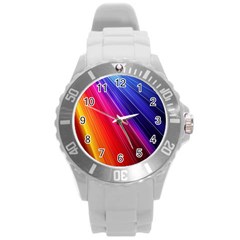 Multicolor Light Beam Line Rainbow Red Blue Orange Gold Purple Pink Round Plastic Sport Watch (l) by Mariart