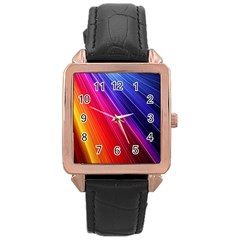 Multicolor Light Beam Line Rainbow Red Blue Orange Gold Purple Pink Rose Gold Leather Watch  by Mariart