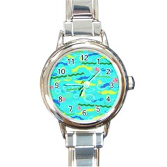 Mustache Jellyfish Blue Water Sea Beack Swim Blue Round Italian Charm Watch by Mariart