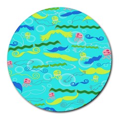 Mustache Jellyfish Blue Water Sea Beack Swim Blue Round Mousepads by Mariart