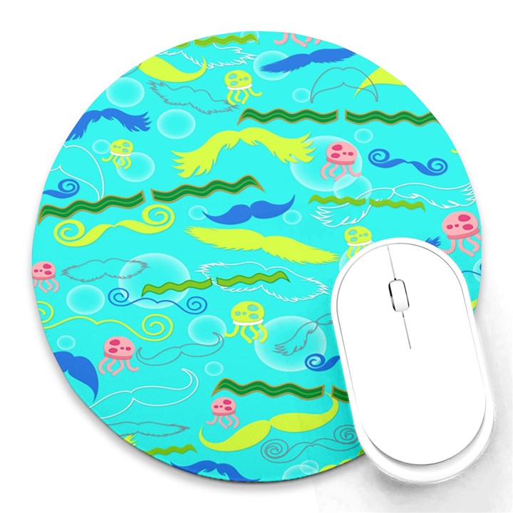 Mustache Jellyfish Blue Water Sea Beack Swim Blue Round Mousepads