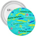 Mustache Jellyfish Blue Water Sea Beack Swim Blue 3  Buttons Front