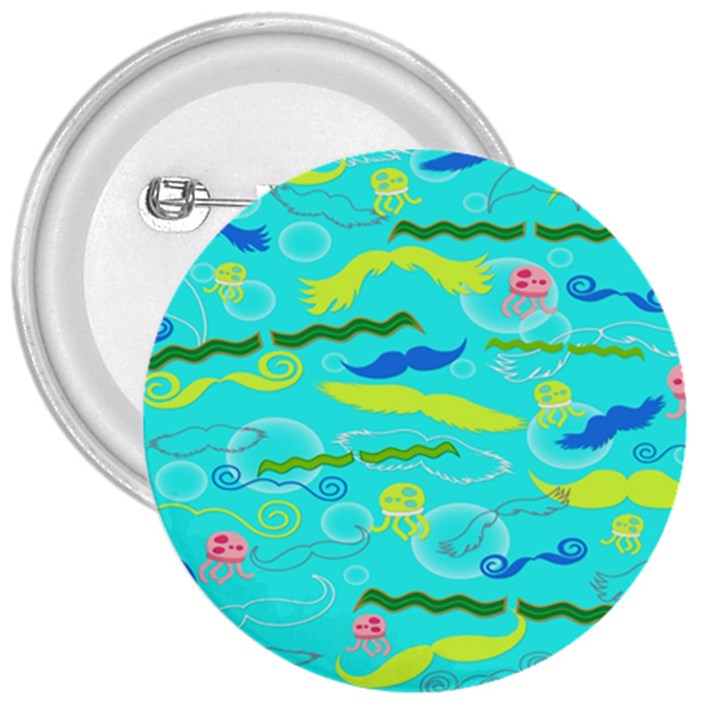 Mustache Jellyfish Blue Water Sea Beack Swim Blue 3  Buttons