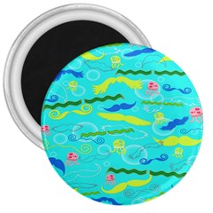 Mustache Jellyfish Blue Water Sea Beack Swim Blue 3  Magnets by Mariart