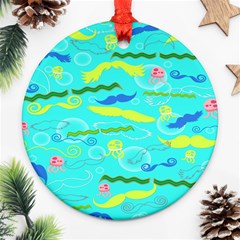 Mustache Jellyfish Blue Water Sea Beack Swim Blue Ornament (round)