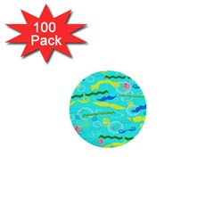 Mustache Jellyfish Blue Water Sea Beack Swim Blue 1  Mini Buttons (100 Pack)  by Mariart