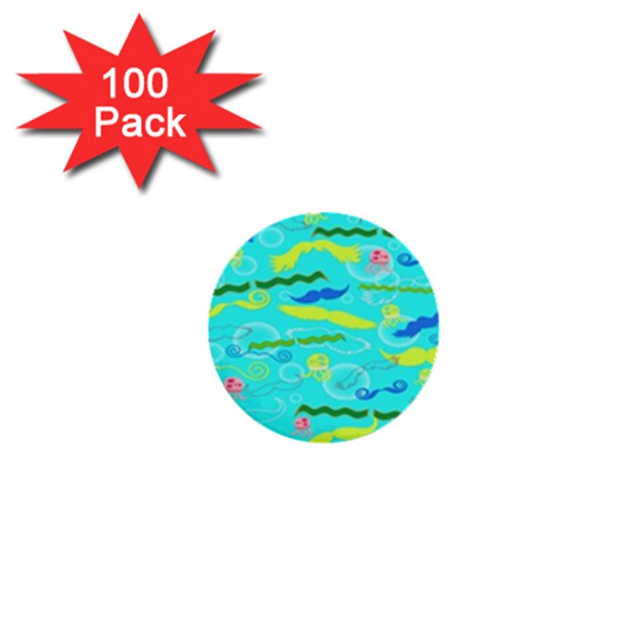 Mustache Jellyfish Blue Water Sea Beack Swim Blue 1  Mini Buttons (100 pack) 