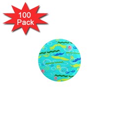 Mustache Jellyfish Blue Water Sea Beack Swim Blue 1  Mini Magnets (100 Pack) 