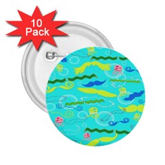 Mustache Jellyfish Blue Water Sea Beack Swim Blue 2 25  Buttons (10 Pack)  by Mariart