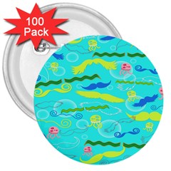 Mustache Jellyfish Blue Water Sea Beack Swim Blue 3  Buttons (100 Pack) 