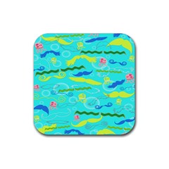 Mustache Jellyfish Blue Water Sea Beack Swim Blue Rubber Coaster (square) 