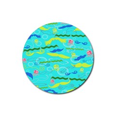 Mustache Jellyfish Blue Water Sea Beack Swim Blue Rubber Coaster (round) 