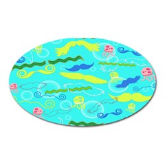 Mustache Jellyfish Blue Water Sea Beack Swim Blue Oval Magnet by Mariart