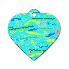 Mustache Jellyfish Blue Water Sea Beack Swim Blue Dog Tag Heart (one Side) by Mariart