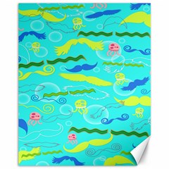 Mustache Jellyfish Blue Water Sea Beack Swim Blue Canvas 11  X 14   by Mariart