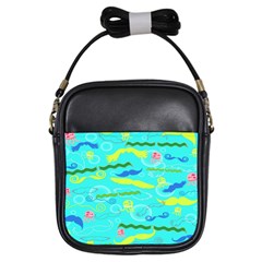 Mustache Jellyfish Blue Water Sea Beack Swim Blue Girls Sling Bags