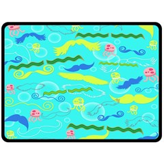 Mustache Jellyfish Blue Water Sea Beack Swim Blue Fleece Blanket (large) 