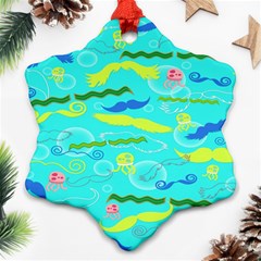 Mustache Jellyfish Blue Water Sea Beack Swim Blue Ornament (snowflake) by Mariart