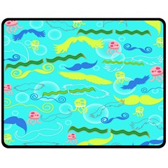 Mustache Jellyfish Blue Water Sea Beack Swim Blue Double Sided Fleece Blanket (medium) 