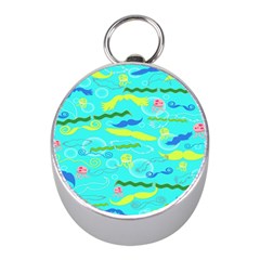 Mustache Jellyfish Blue Water Sea Beack Swim Blue Mini Silver Compasses by Mariart