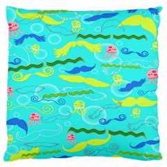 Mustache Jellyfish Blue Water Sea Beack Swim Blue Large Flano Cushion Case (two Sides)