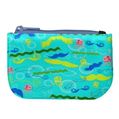 Mustache Jellyfish Blue Water Sea Beack Swim Blue Large Coin Purse