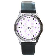 Purple White Hexagon Dots Round Metal Watch by Mariart