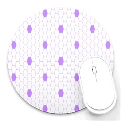 Purple White Hexagon Dots Round Mousepads