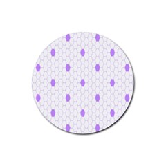 Purple White Hexagon Dots Rubber Coaster (round) 