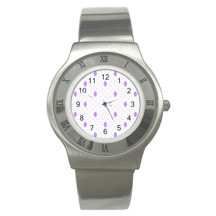 Purple White Hexagon Dots Stainless Steel Watch