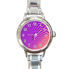 Original Resolution Wave Waves Chevron Pink Purple Round Italian Charm Watch by Mariart