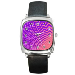 Original Resolution Wave Waves Chevron Pink Purple Square Metal Watch